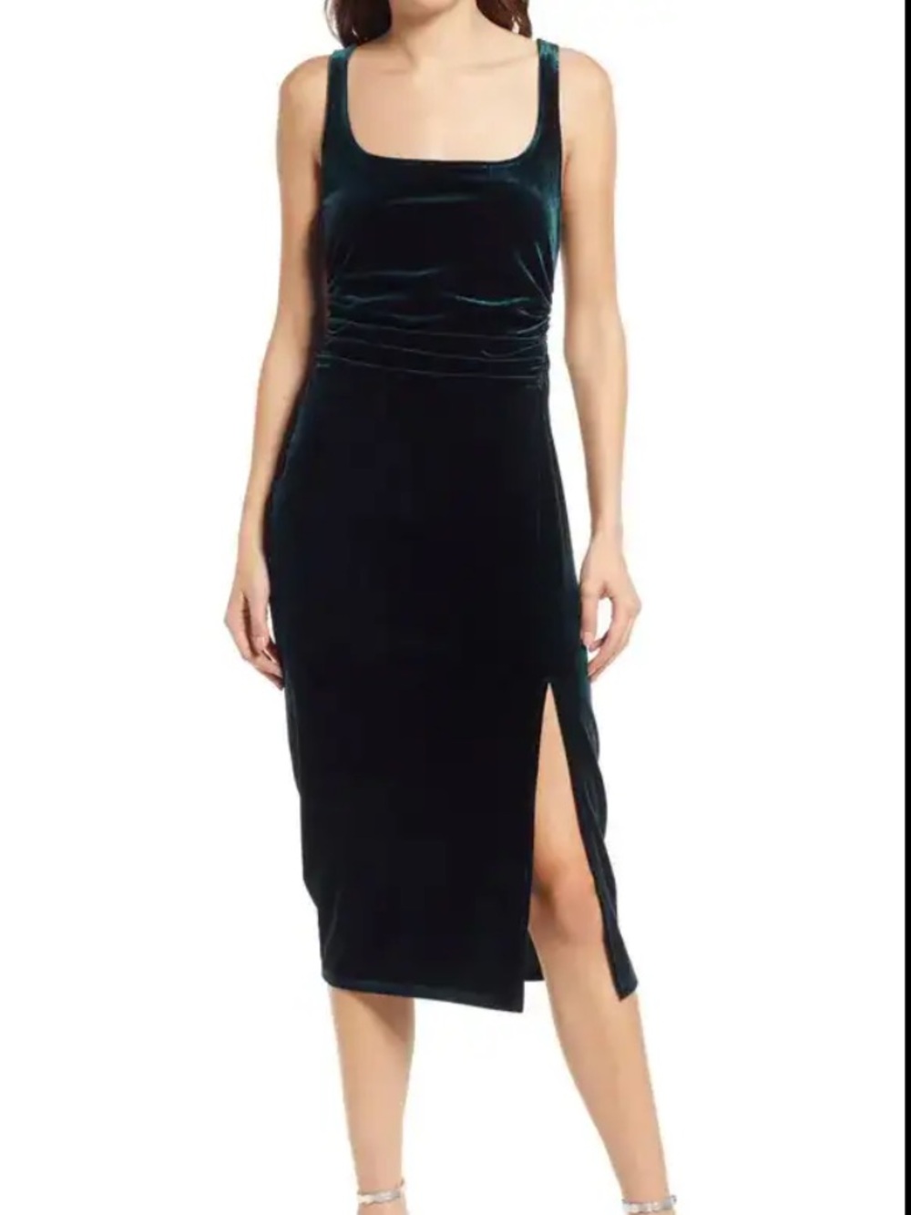 Sleeveless Velvet Midi Dress in Deep Green